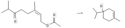 Terpinen-4-ol can be prepared by acetic acid 3,7-dimethyl-6-oxo-oct-2-enyl ester by heating